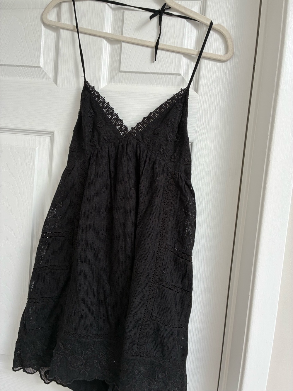Zara Black Lace-Detail Mini Slip Dress